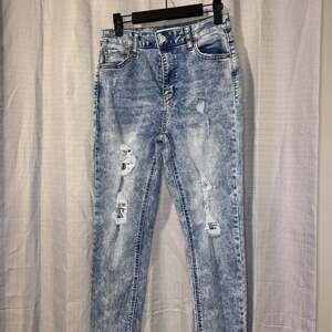 Vanilla Star Acid Wash Distressed Skinny Jeans with Bandana Patch Details
